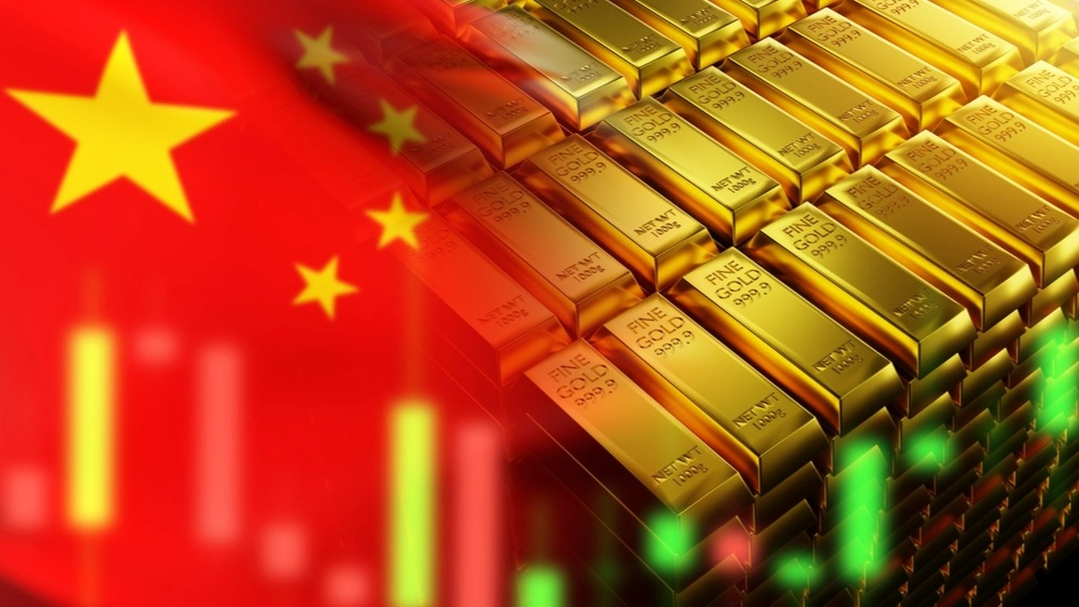 Goldbarren und chinesische Flagge